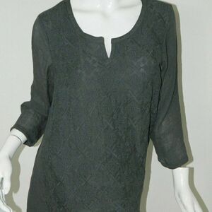 ‎Monoreno Tunic Gray Embroidered Lightweight Cotton  Shirt